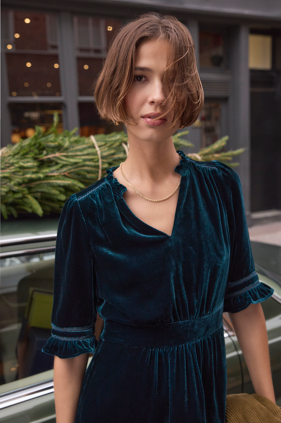 Vivien Silk Velvet Dress - Teal