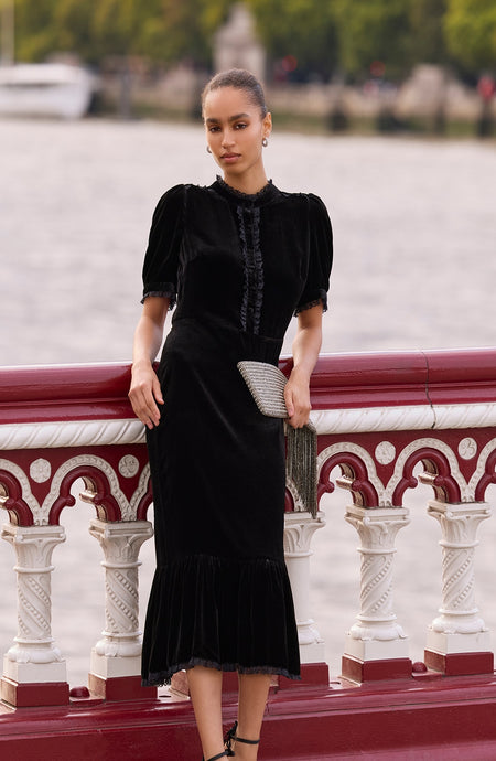 Phoebe Silk Velvet Dress - Black