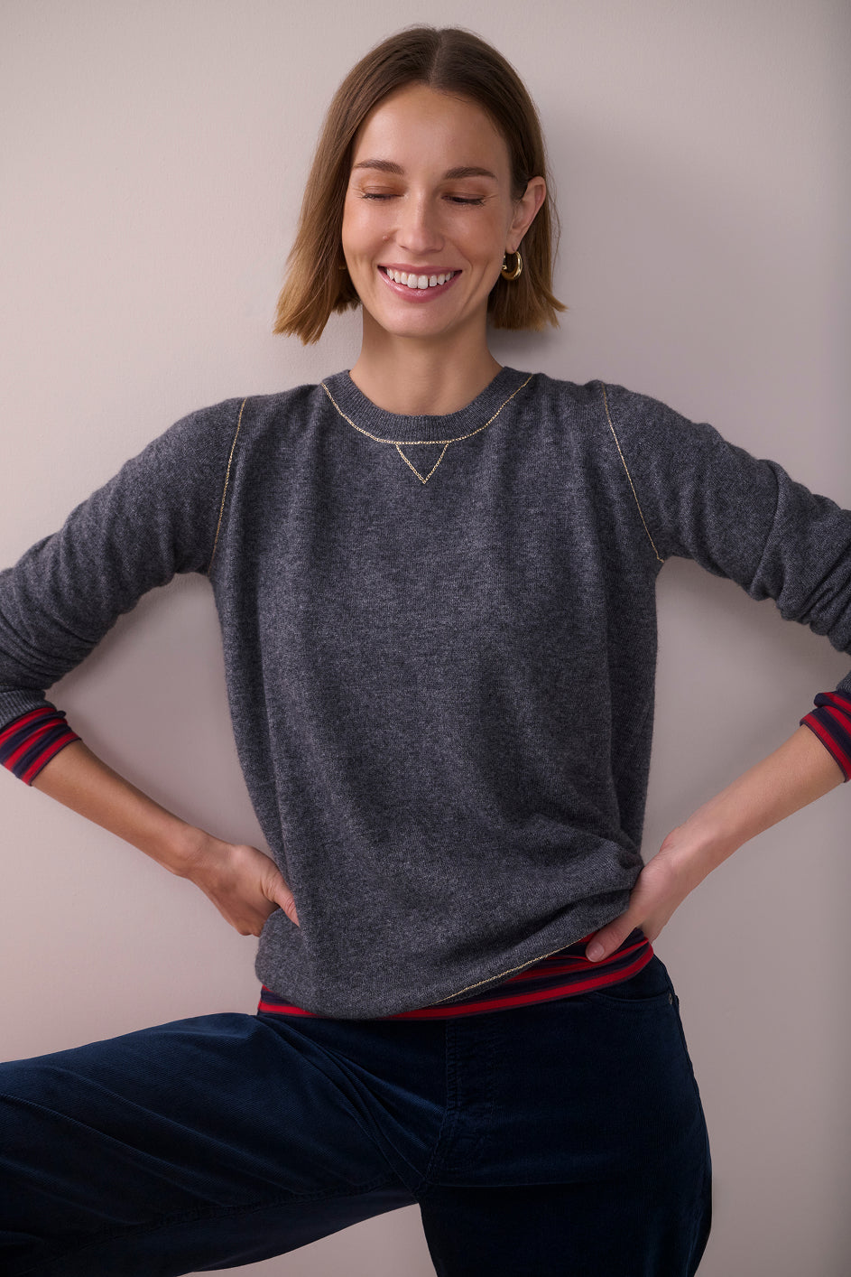 Maddie Lurex Trim Jumper - Grey