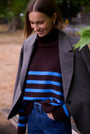 Liana Chunky Funnel Neck Jumper - Brown/Cobalt Stripe