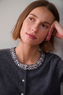 Felicity Embellished Neck Cardigan - Charcoal Grey