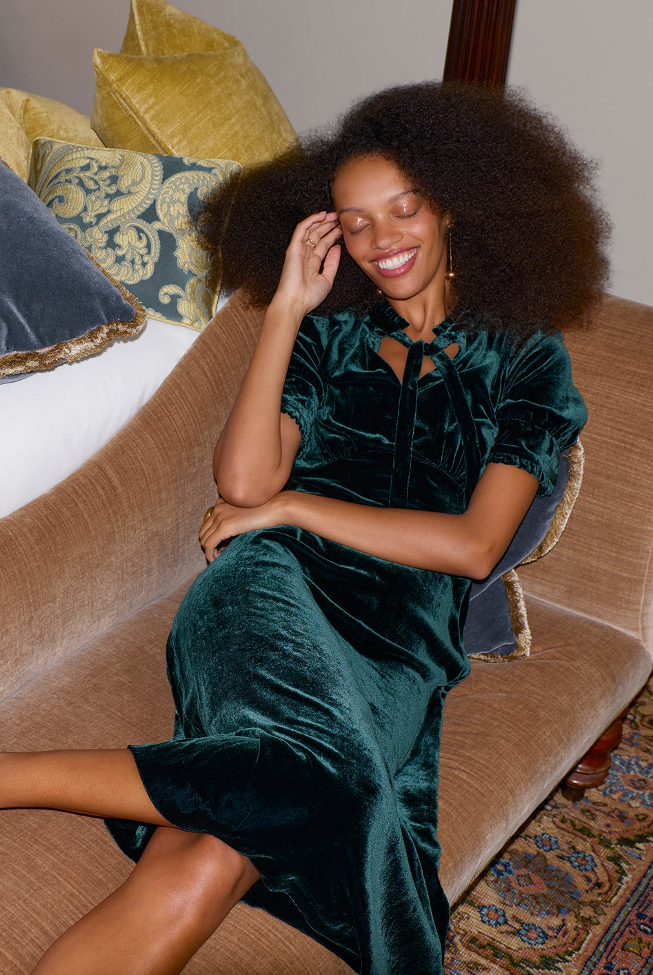 Paulina Silk Velvet Dress - Forest Green