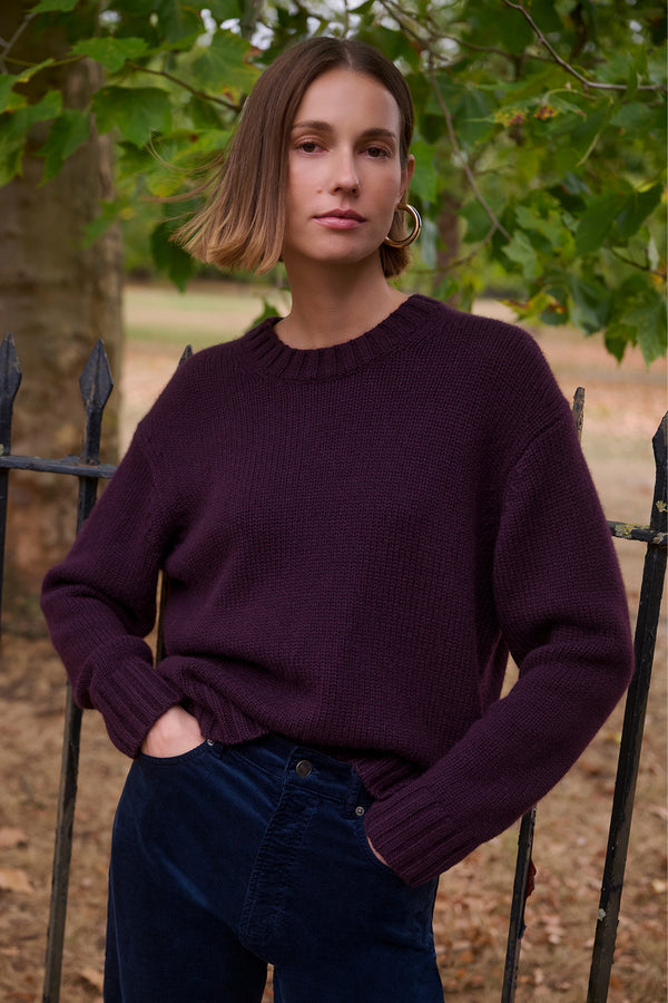 Liana Chunky Crew Neck Jumper - Aubergine