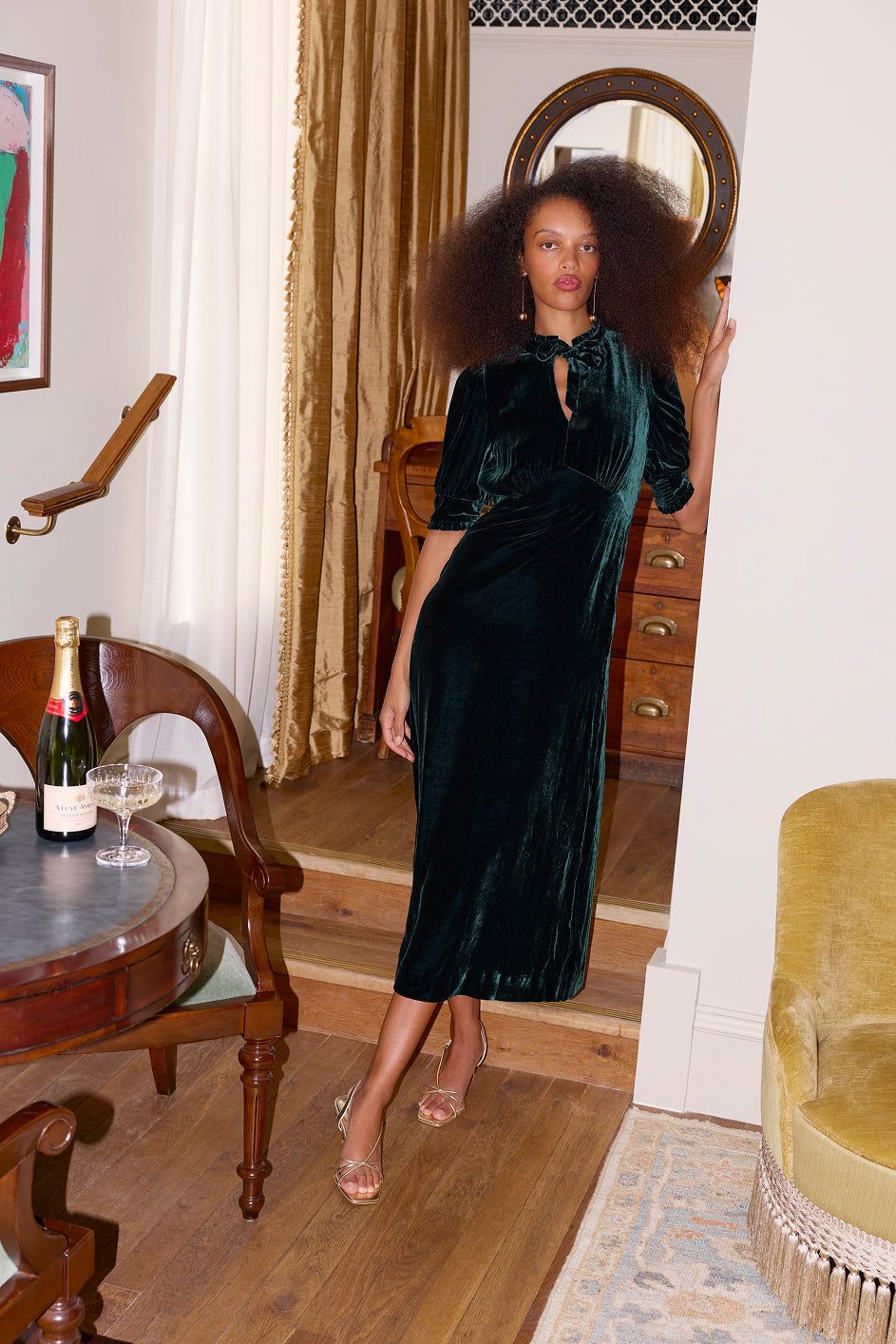 Paulina Silk Velvet Dress - Forest Green