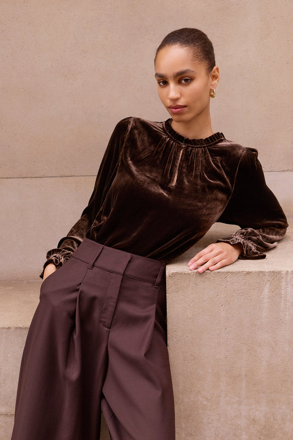 Daphne Silk Velvet Blouse - Chocolate