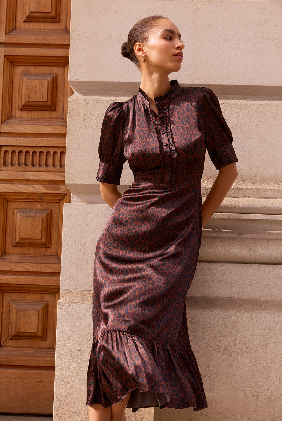 Fabienne Silk Dress - Chocolate Leopard