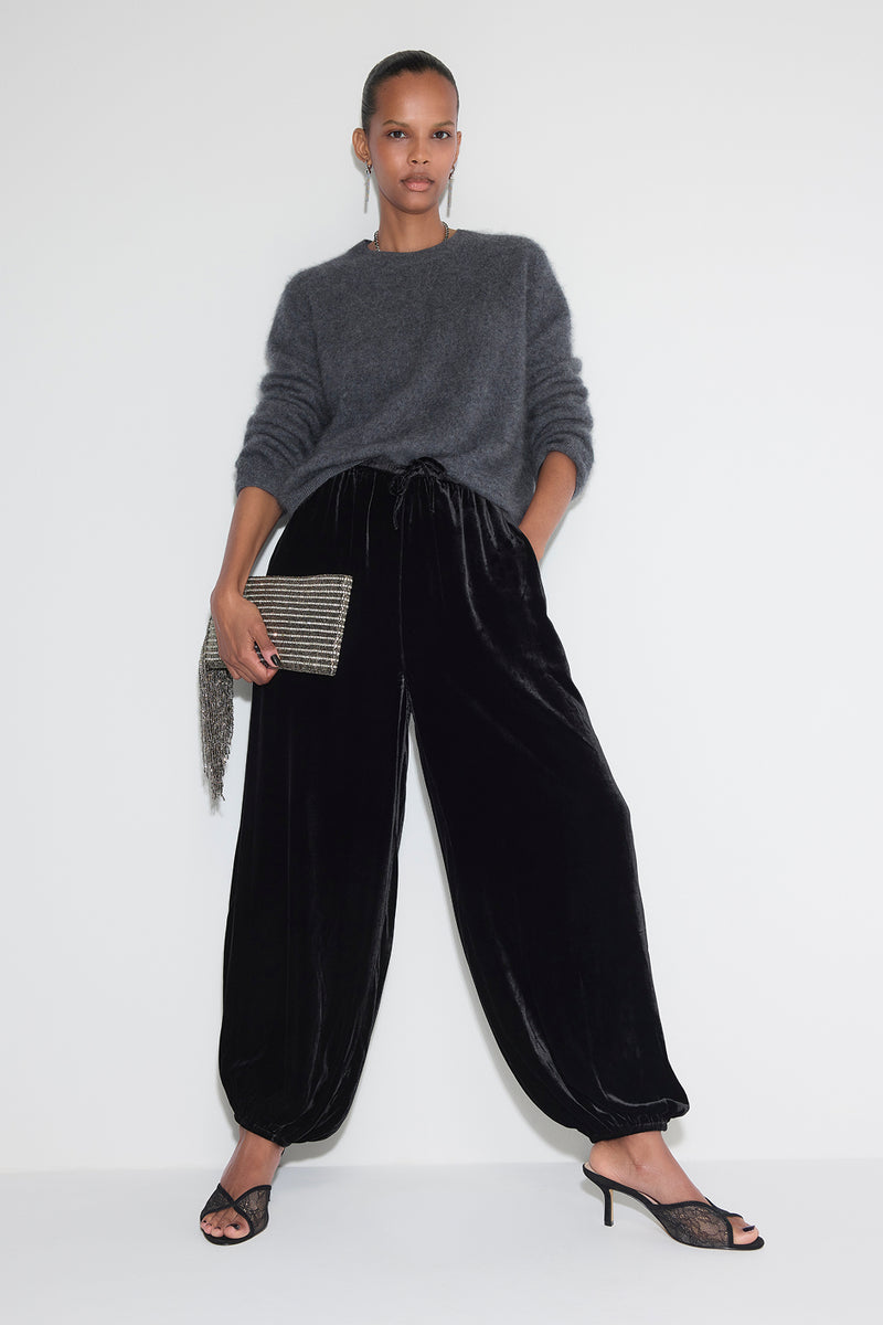 Erica Davies x WYSE Silk Velvet Harem Trouser - Black