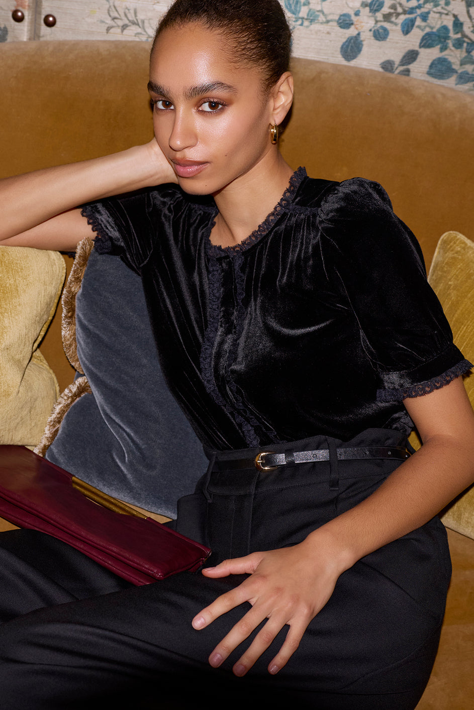Phoebe Silk Velvet Blouse - Black
