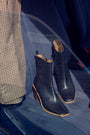 Angela Square Toe Leather Heel Boot - Black