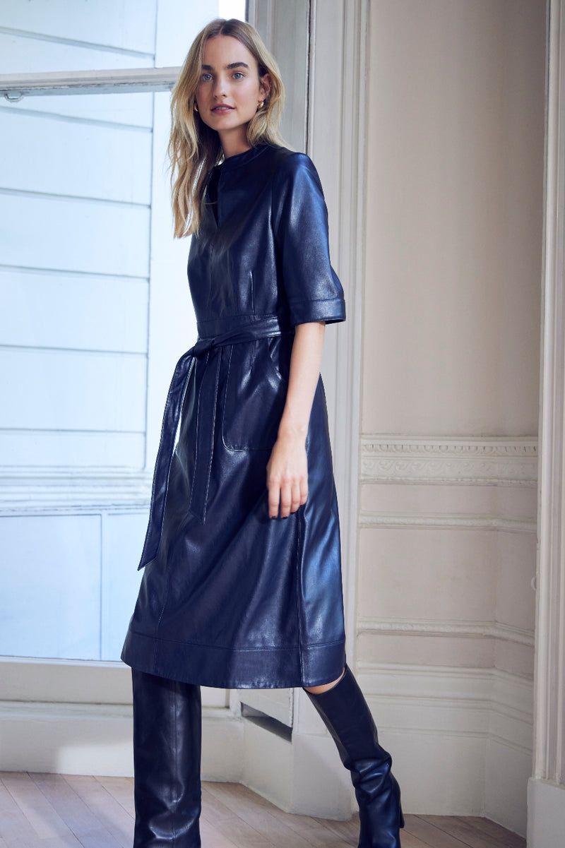 Remi Faux Leather Dress - Blue/Black