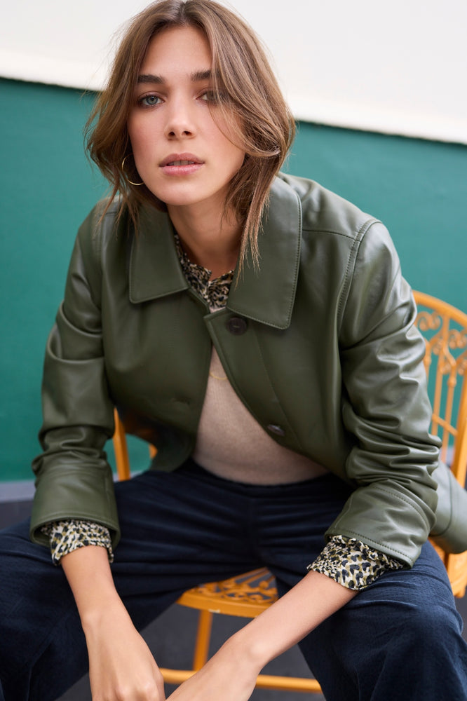 Marjolaine Leather Jacket - Khaki