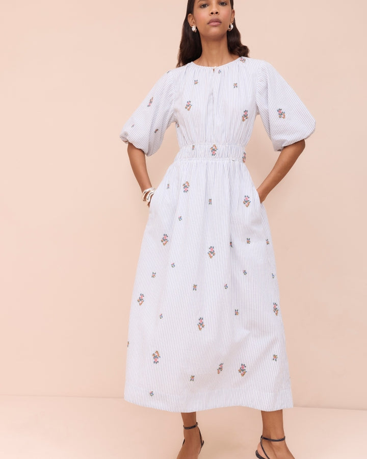 Evelyn Dress - Embroidered Stripe