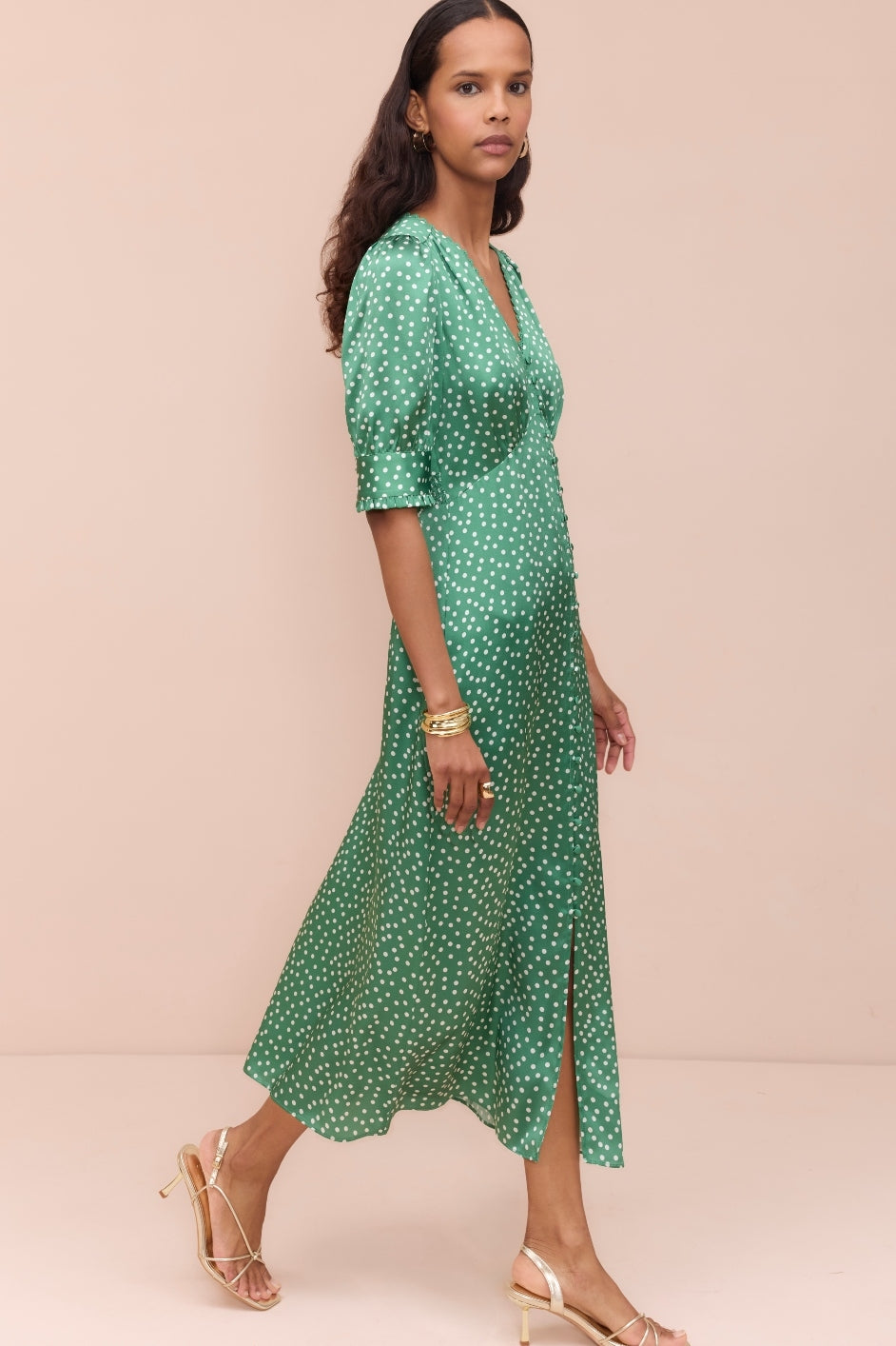 Bernie Silk Dress - Green Spot – WYSE London