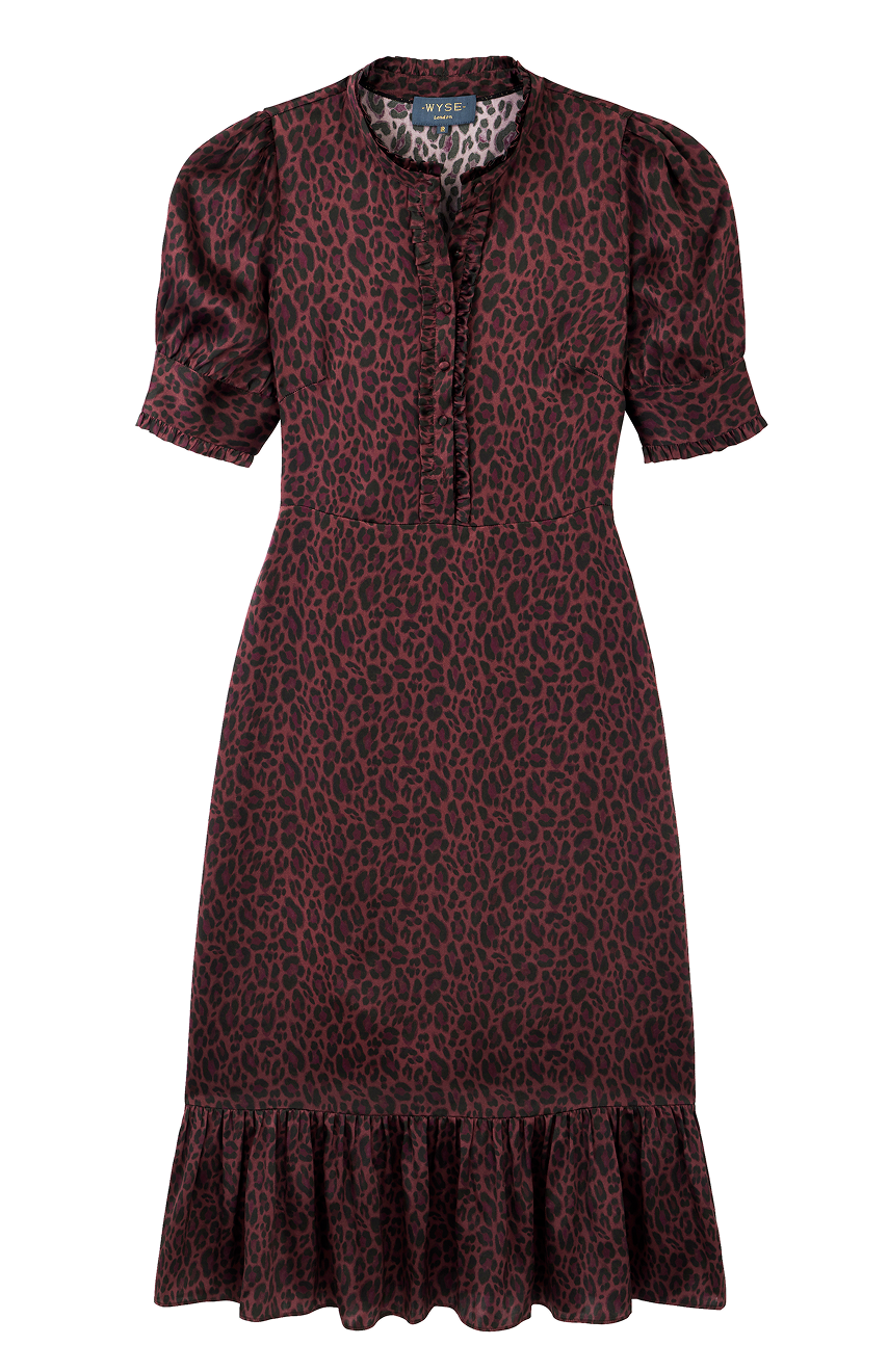 Fabienne Silk Dress - Deep Fig Leopard
