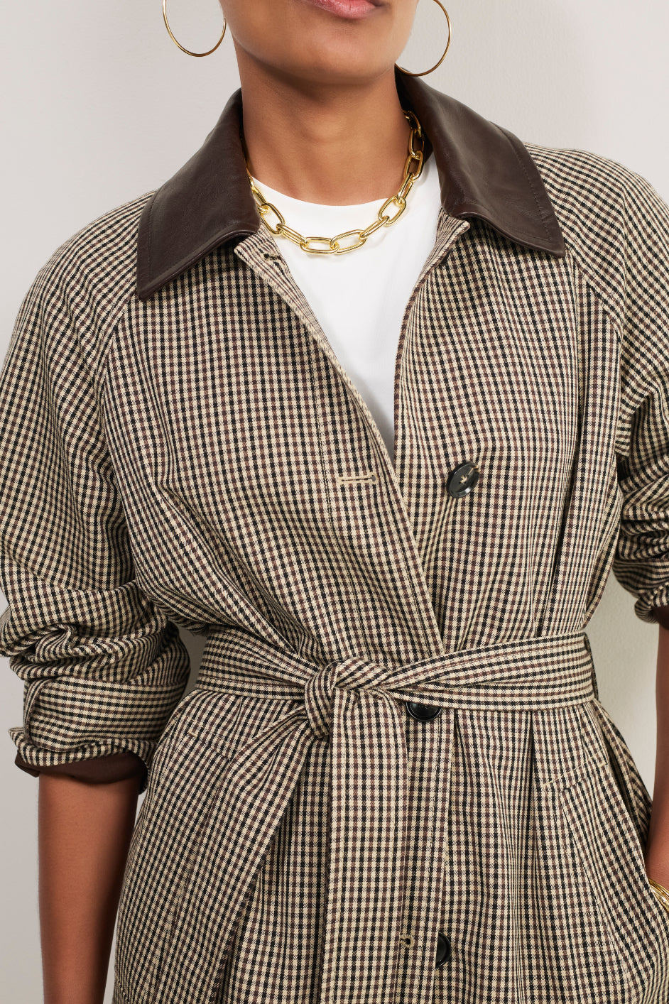 Addie Check Trench Coat - Beige/Chocolate Check – WYSE London