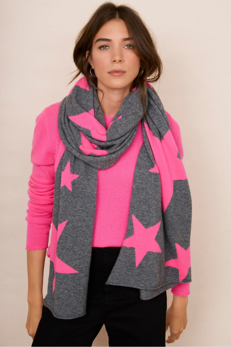 Adelina Star Scarf - Grey/Neon Pink