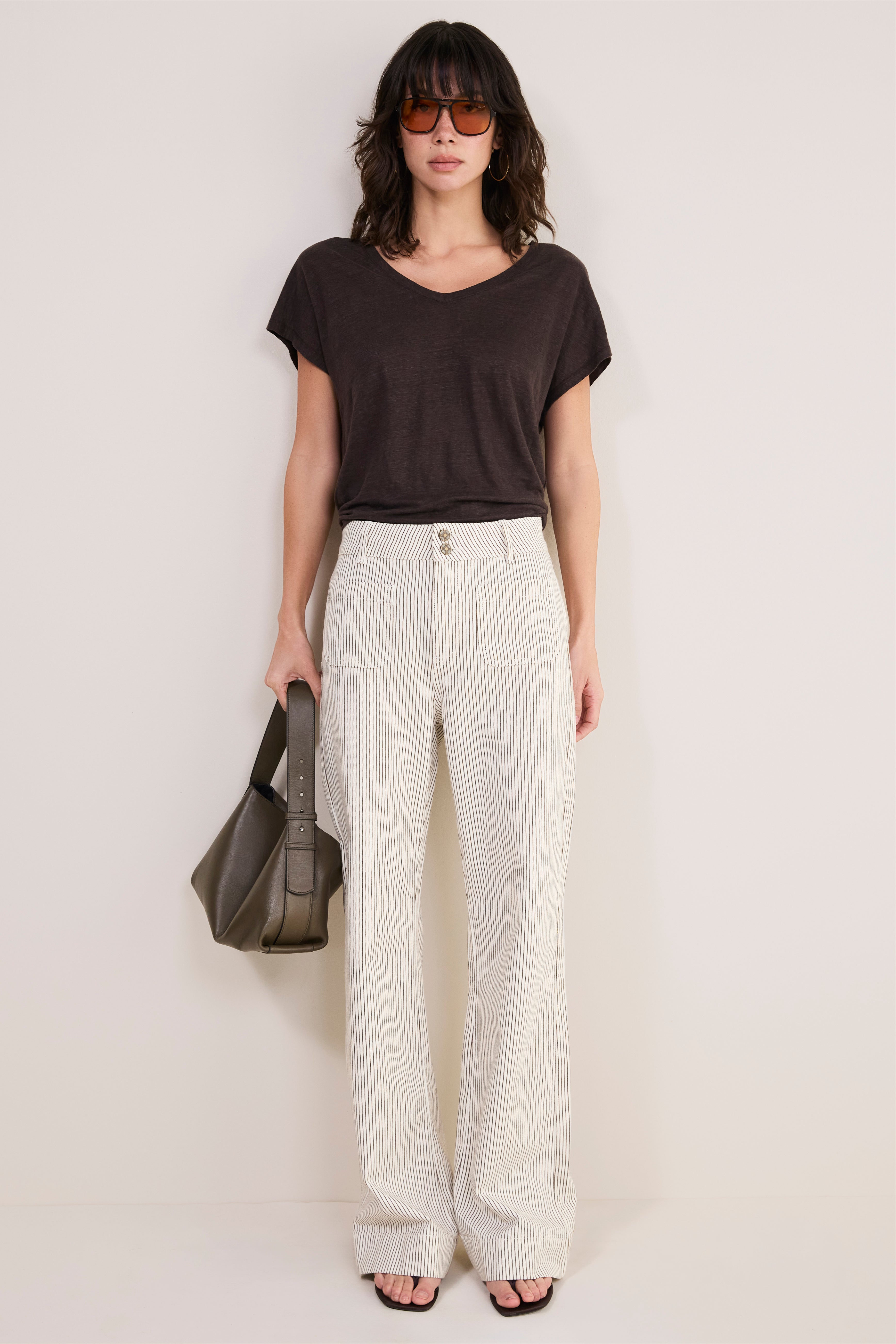 Agnes Patch Pocket Trouser - Cocoa/Ecru Stripe