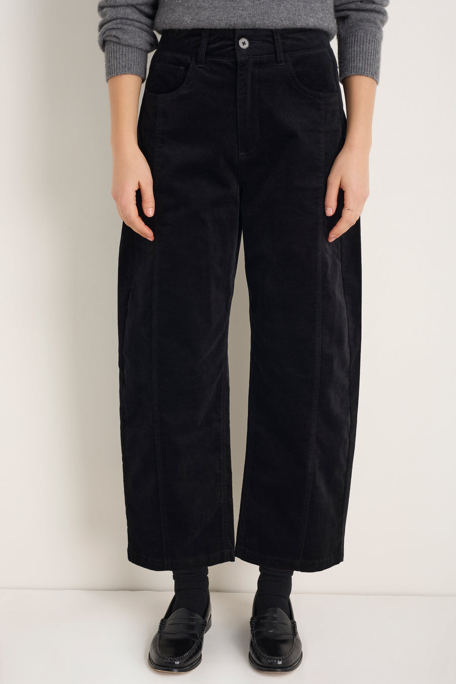 Aimee Horseshoe Cotton Velvet Trouser - Black