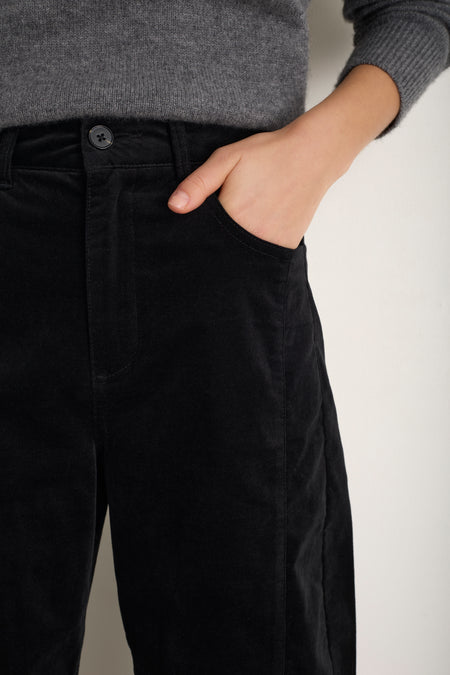 Aimee Horseshoe Cotton Velvet Trouser - Black