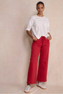 Alana Straight Leg Drawcord Jean - Red