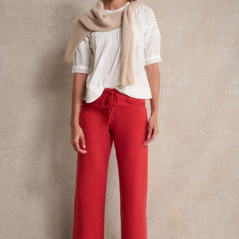 Alana Straight Leg Drawcord Jean - Red