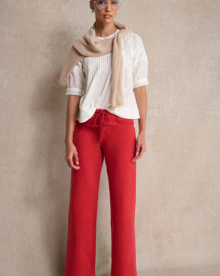 Alana Straight Leg Drawcord Jean - Red
