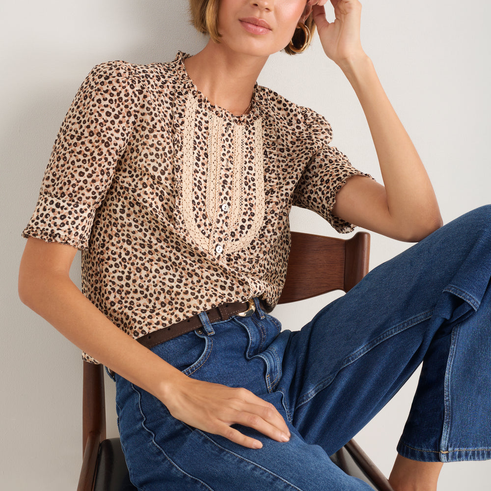 Alexa Silk Blend Blouse - Leopard