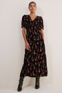 Alexandra Silk Velvet Devore Dress - Rose Floral