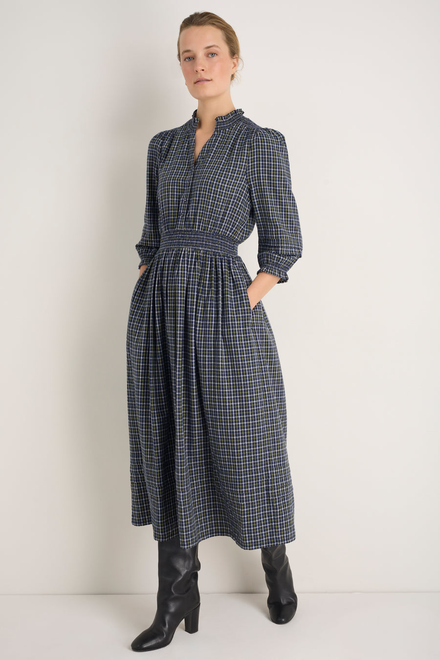 Alina Dress - Midnight/Green Check