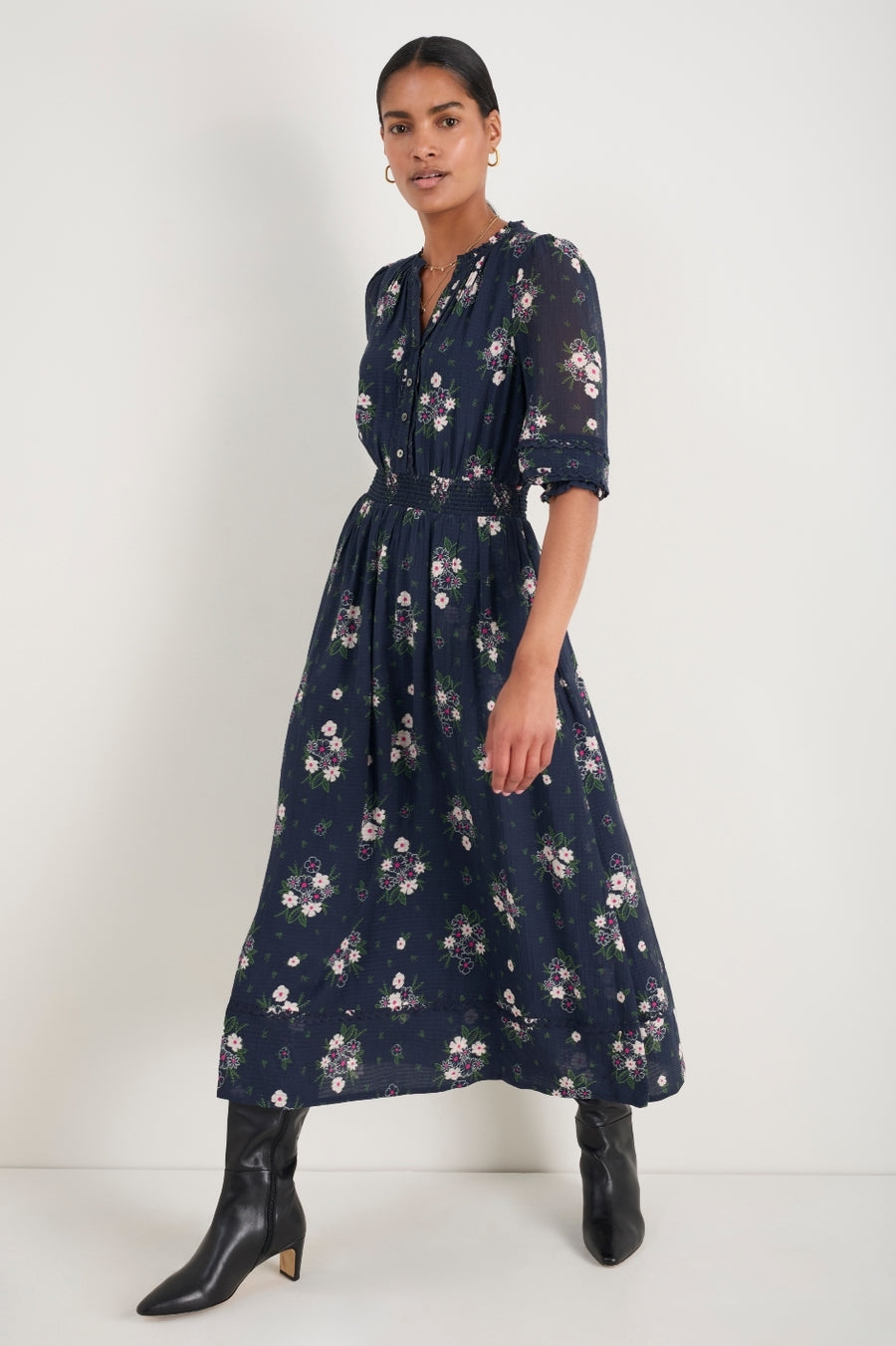 Alina Silk Blend Dress - Midnight Spaced Floral