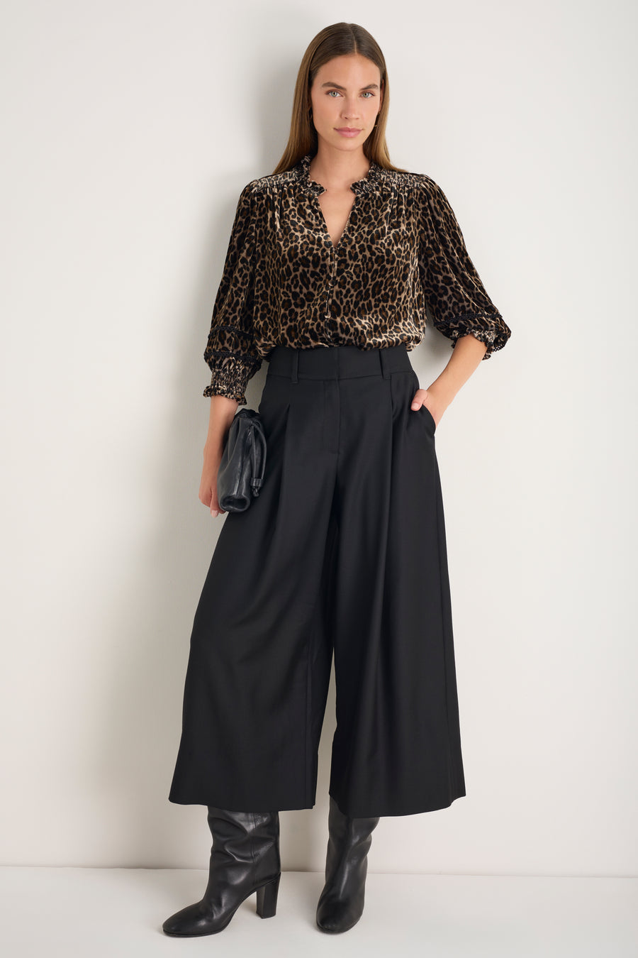 Alina Silk Velvet Blouse - Leopard