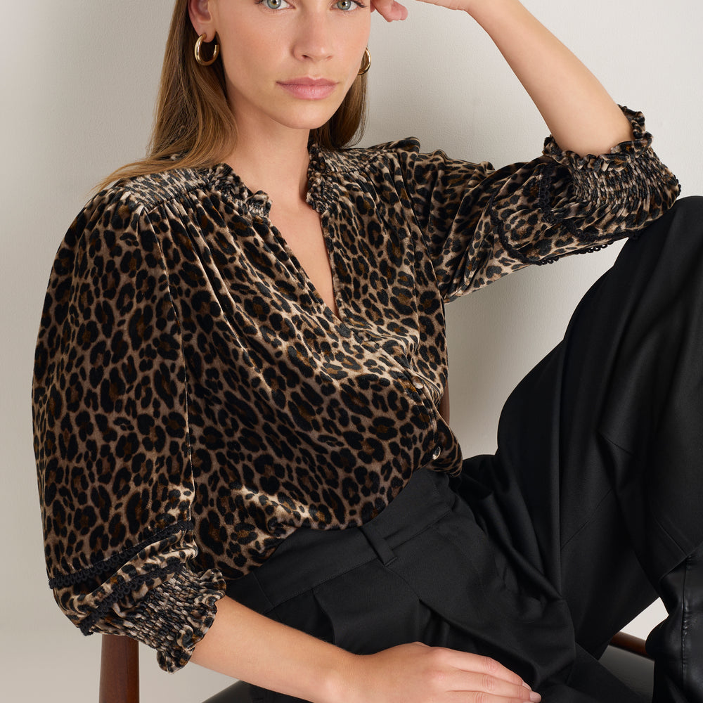 Alina Silk Velvet Blouse - Leopard