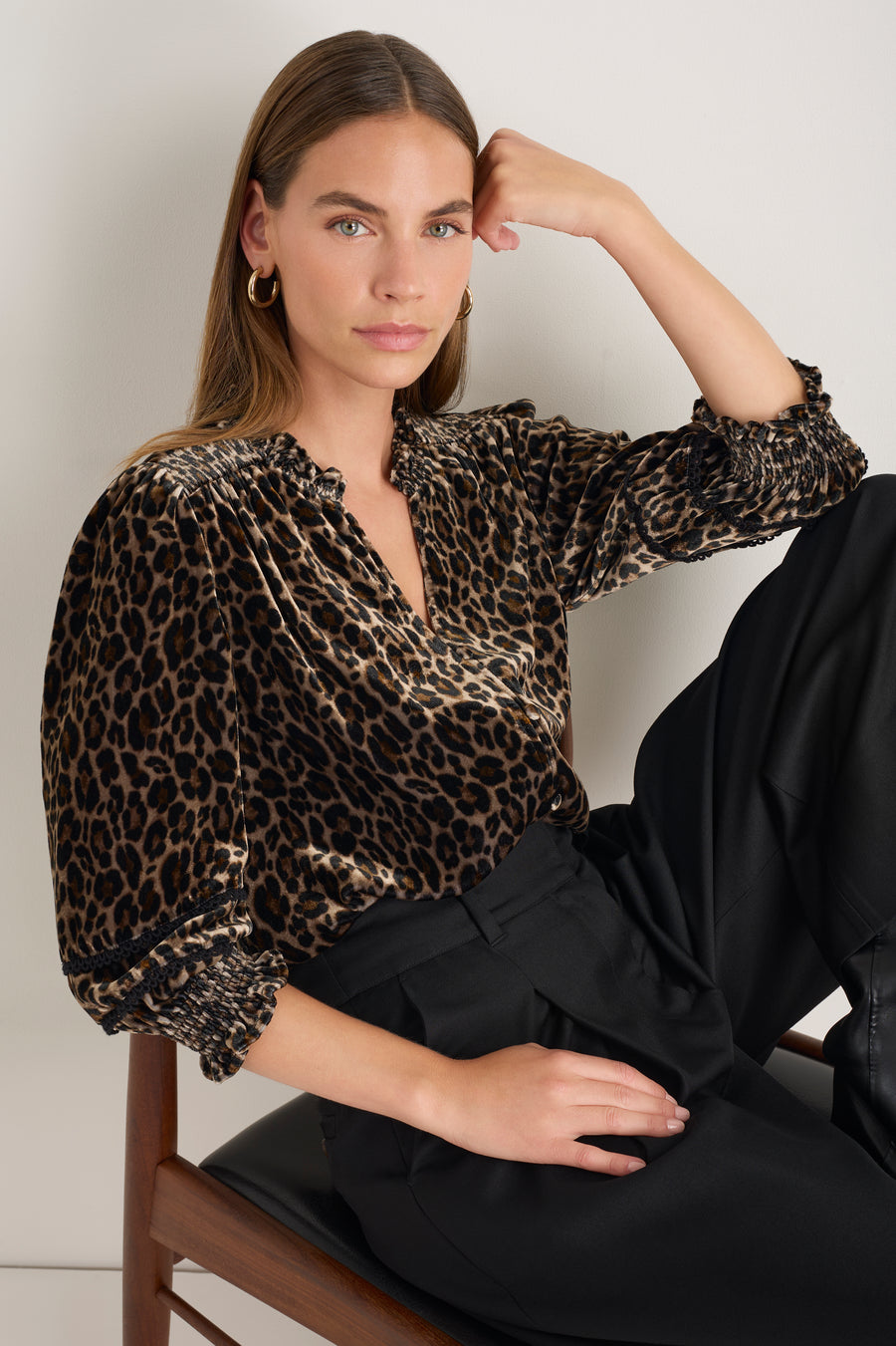 Alina Silk Velvet Blouse Leopard – WYSE London