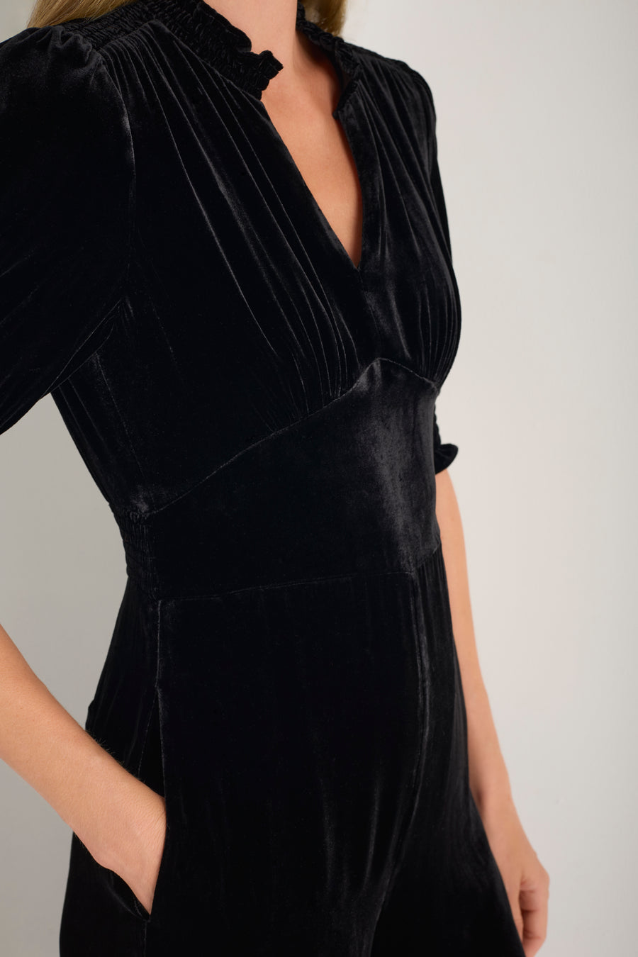Alina Silk Velvet Jumpsuit - Black
