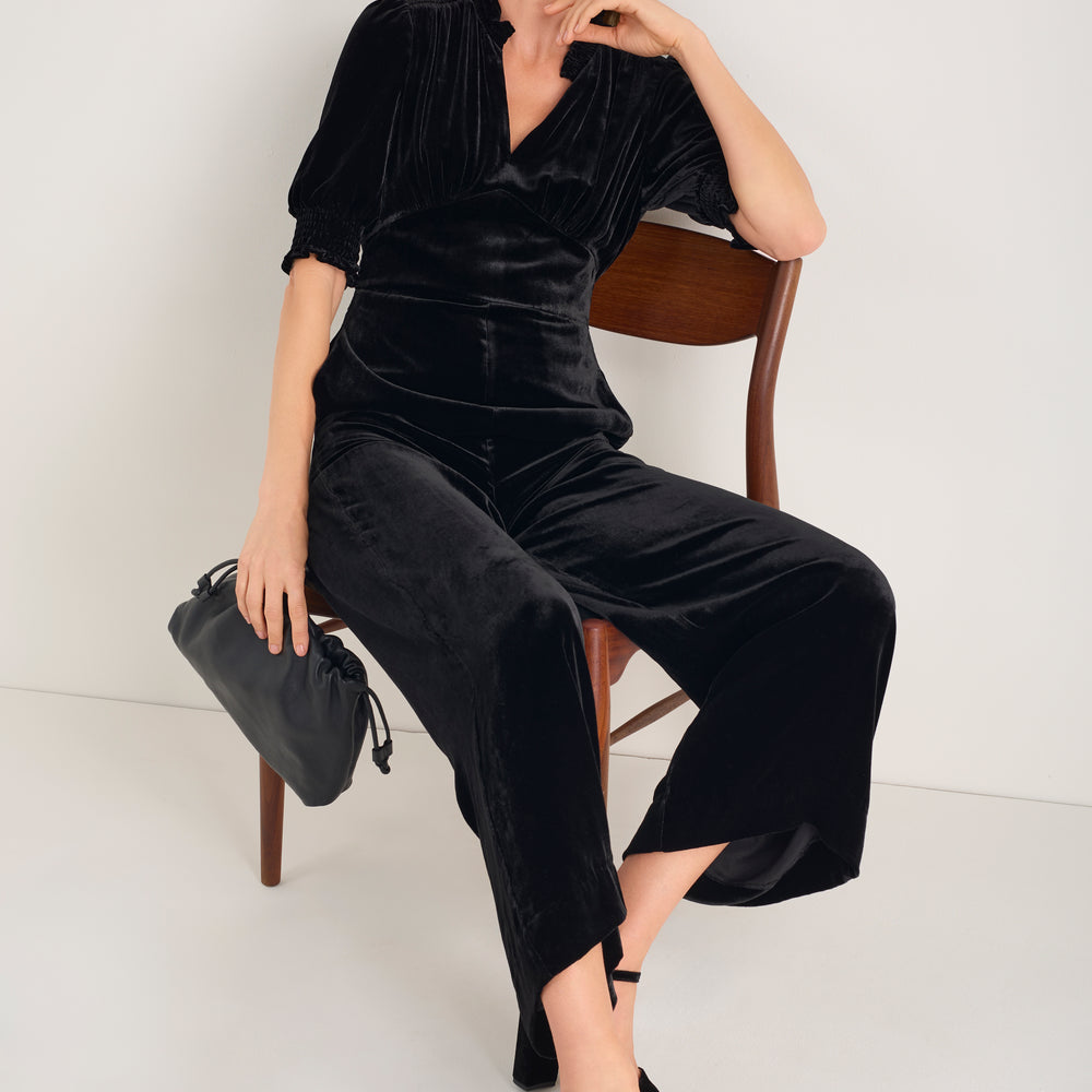 Alina Silk Velvet Jumpsuit - Black