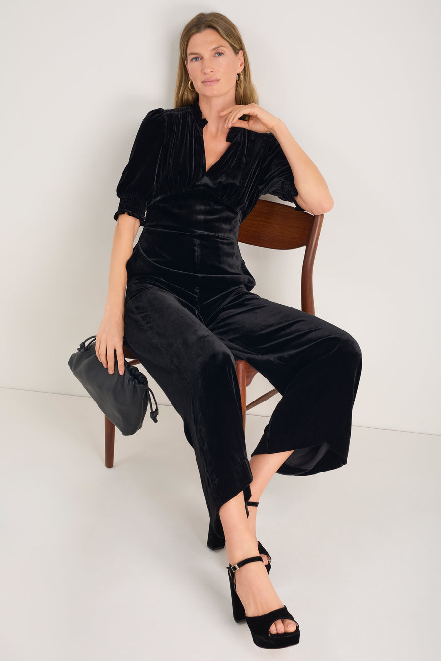 Alina Silk Velvet Jumpsuit - Black