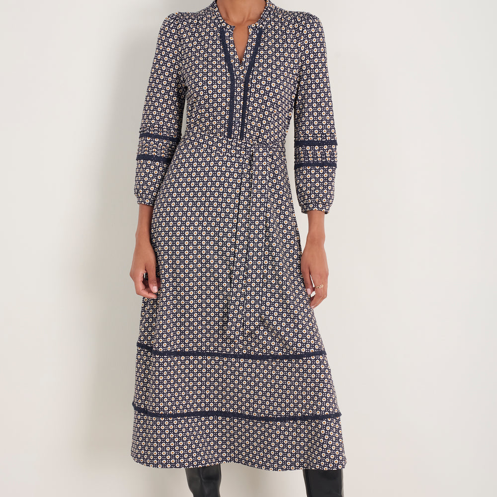 Alina Ponte Dress - Midnight Block Geo