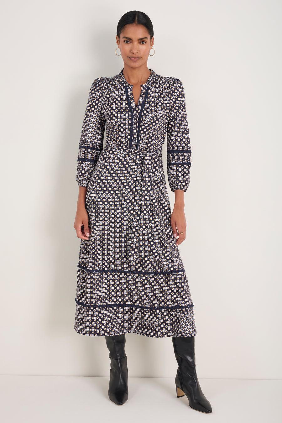 Alina Ponte Dress - Midnight Block Geo WYSE London Alina Ponte Dress - Midnight Block Geo WYSE London