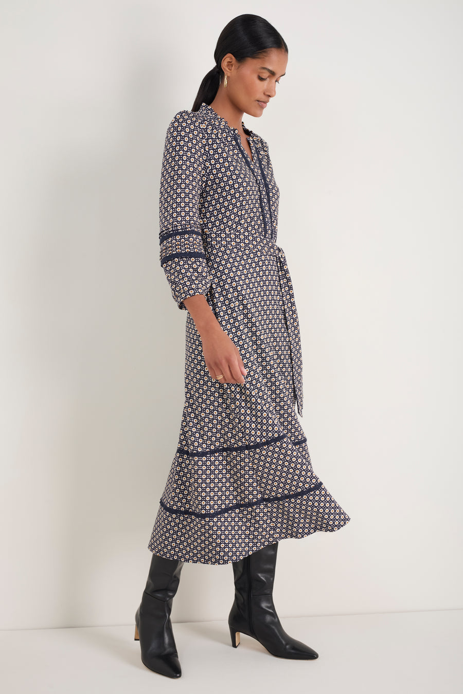 Alina Ponte Dress - Midnight Block Geo