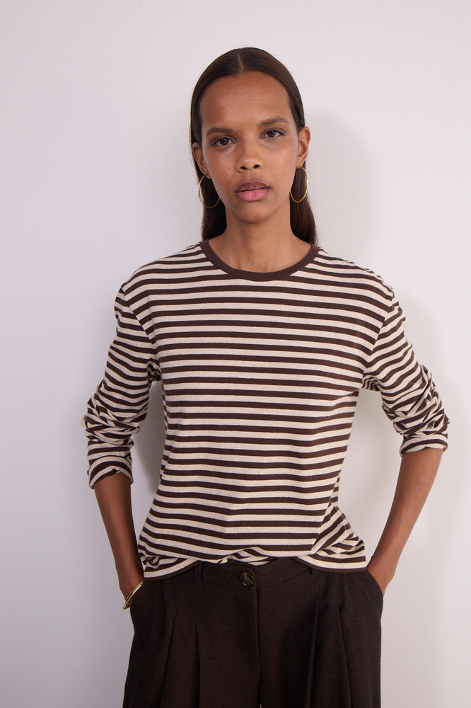 Ally Stripe Oversized Top - Oat/Cocoa Stripe