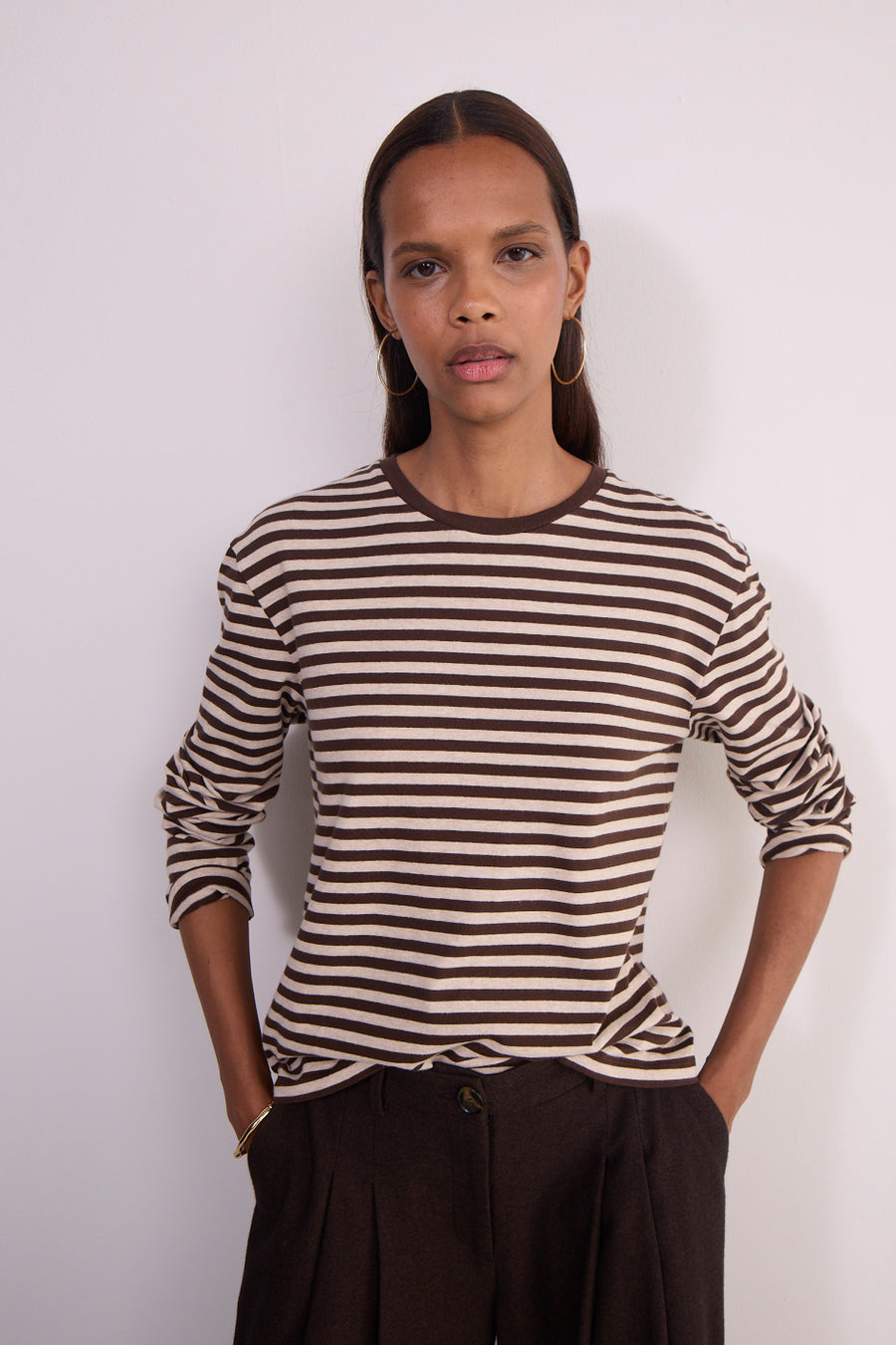 Ally Stripe Oversized Top - Oat/Cocoa Stripe