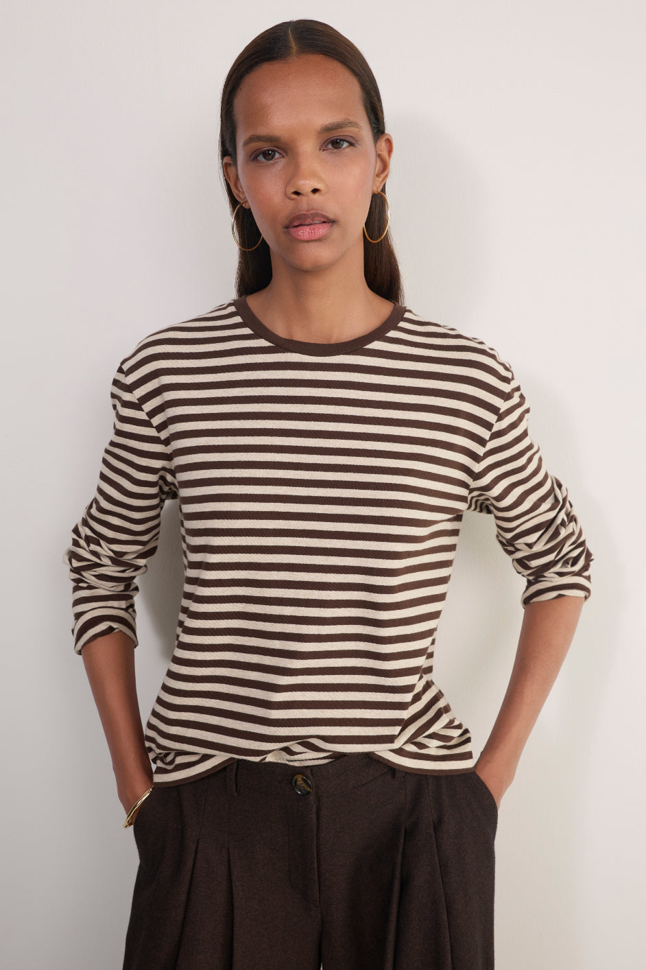 Ally Stripe Oversized Top - Oat/Cocoa Stripe
