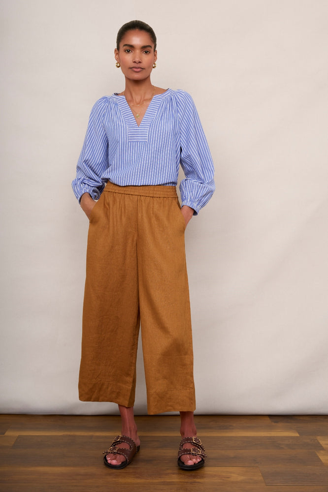Alma Cropped Linen Trouser - Tan