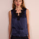 Amelie Silk Satin Lace Cami - Midnight/Black