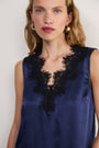 Amelie Silk Satin Lace Cami - Midnight/Black