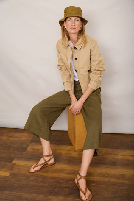 Angeline Linen Cropped Trouser - Khaki