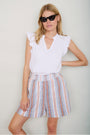 Angeline Short - Tan/Blue Stripe