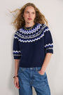 Aria Short Sleeve Jumper - Midnight/Cobalt/Ivory Fairisle