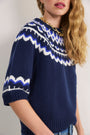 Aria Short Sleeve Jumper - Midnight/Cobalt/Ivory Fairisle