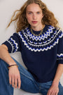 Aria Short Sleeve Jumper - Midnight/Cobalt/Ivory Fairisle